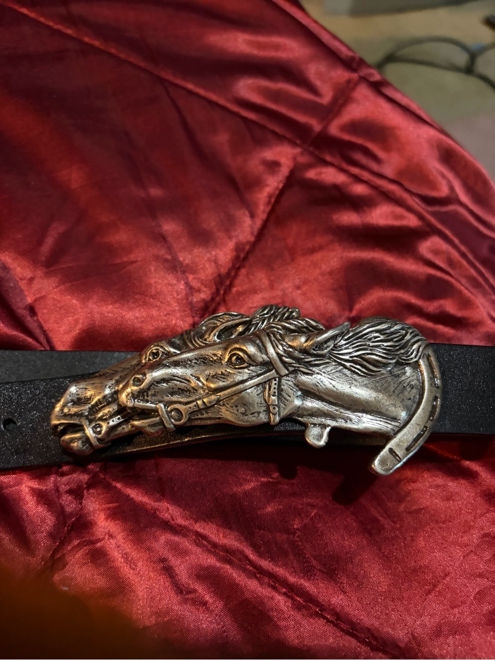 Gucci Black Leather Belt with Silver Double Horse-Head Buckle